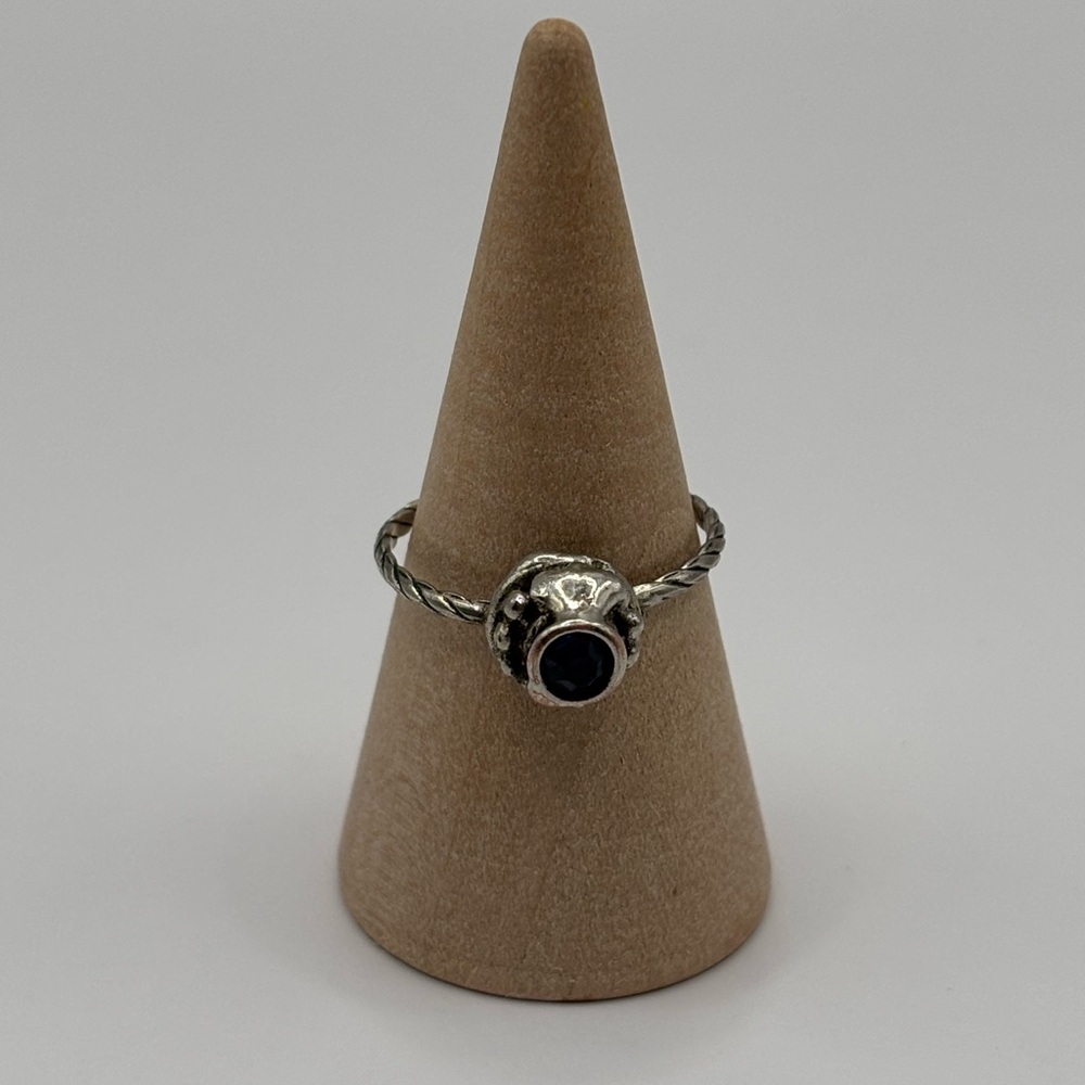 Homemade Silver Toned Ring with Blue Stone